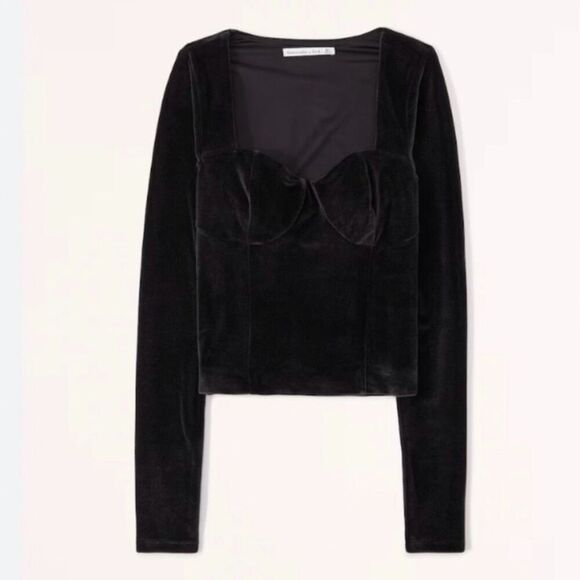 Abercrombie & Fitch Black Velvet Corset Bustier Long Sleeve Top Size Small NWT - Picture 1 of 7